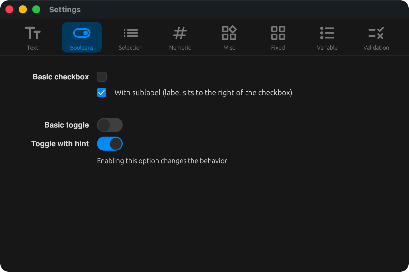 boolean widgets