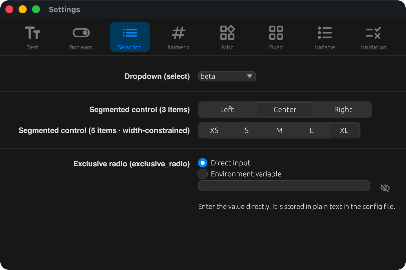 selection widgets