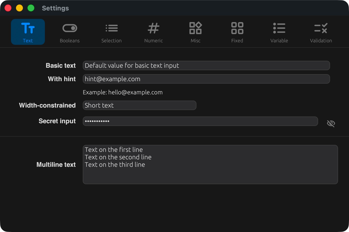 text widgets