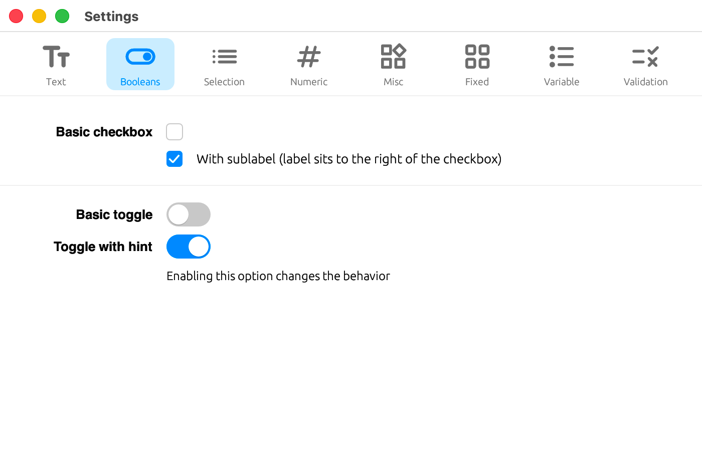 boolean widgets