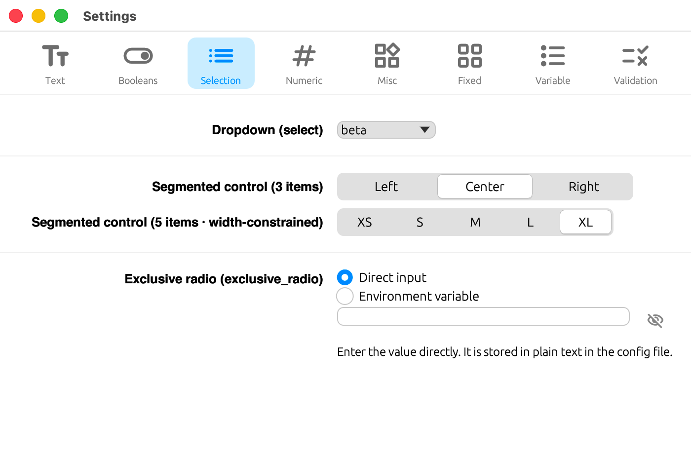 selection widgets