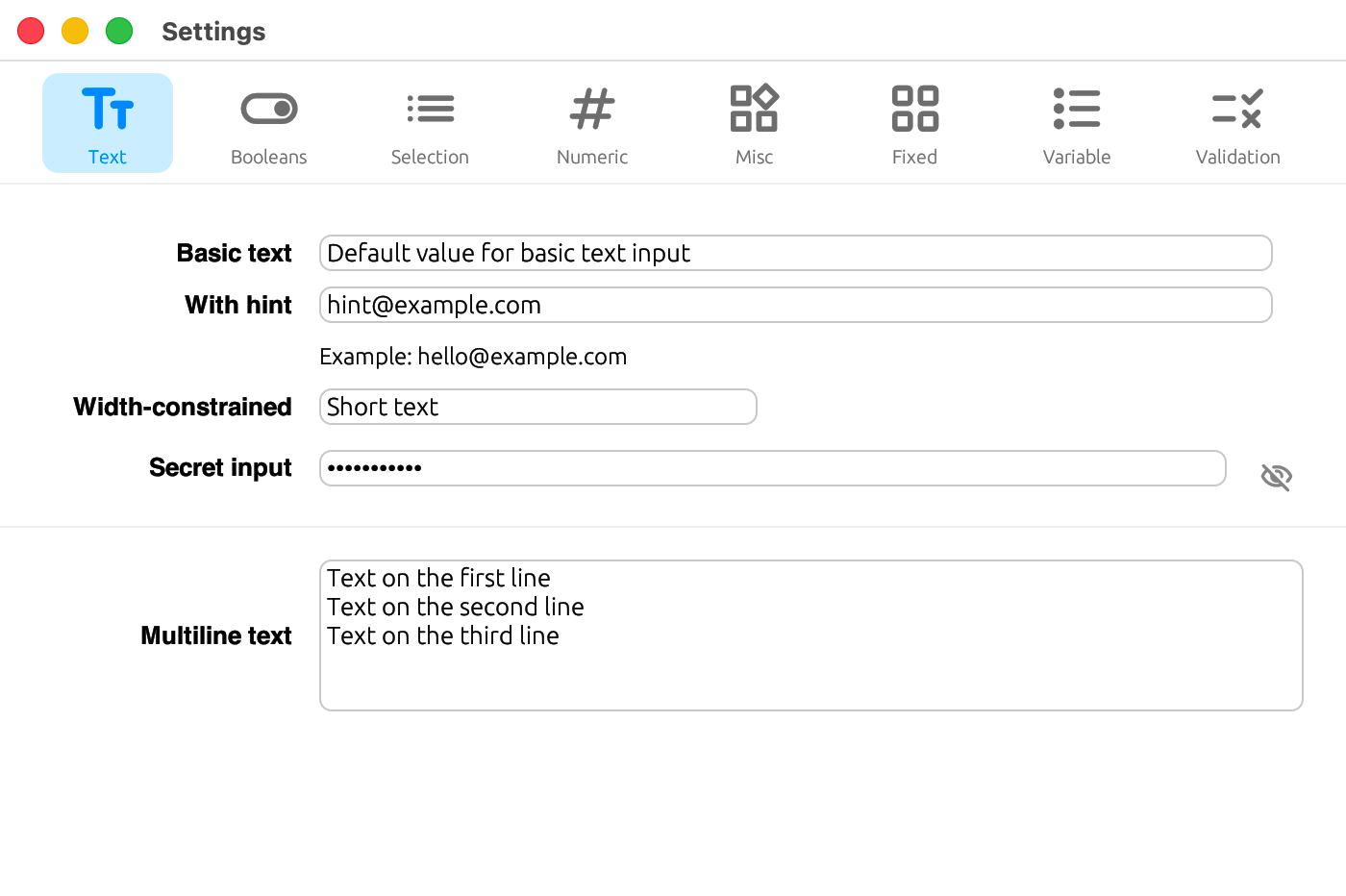 text widgets